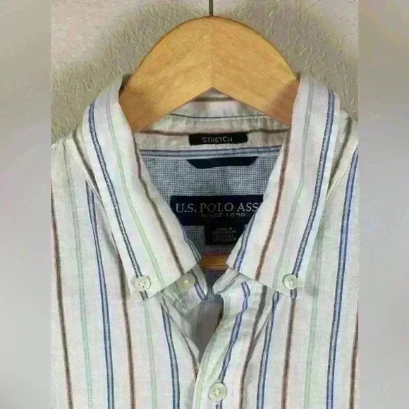U.S. Polo Assn. Stretch Button Down Long Sleeve Striped Short Men’s Large - Picture 3 of 13